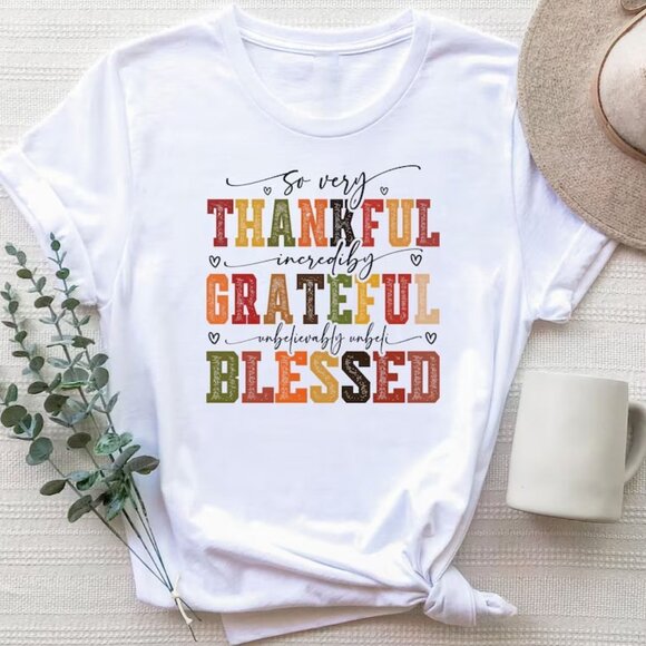 Tops - Thanksgiving Shirt, Thankful Fall Shirt, Thanksgiving Gift, Grateful Shirt